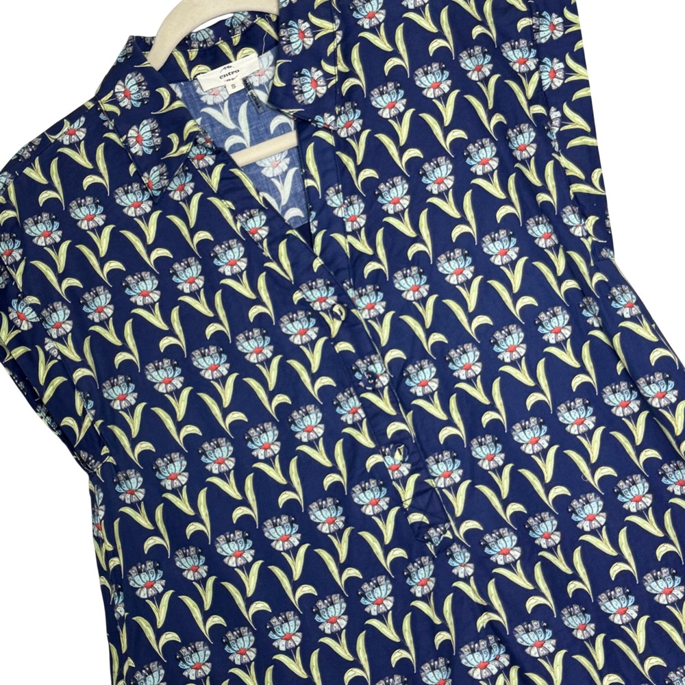 Entro Floral Mini Dress Women Size‎ S Navy Blue Sleeveless Cotton Ruffle Hem